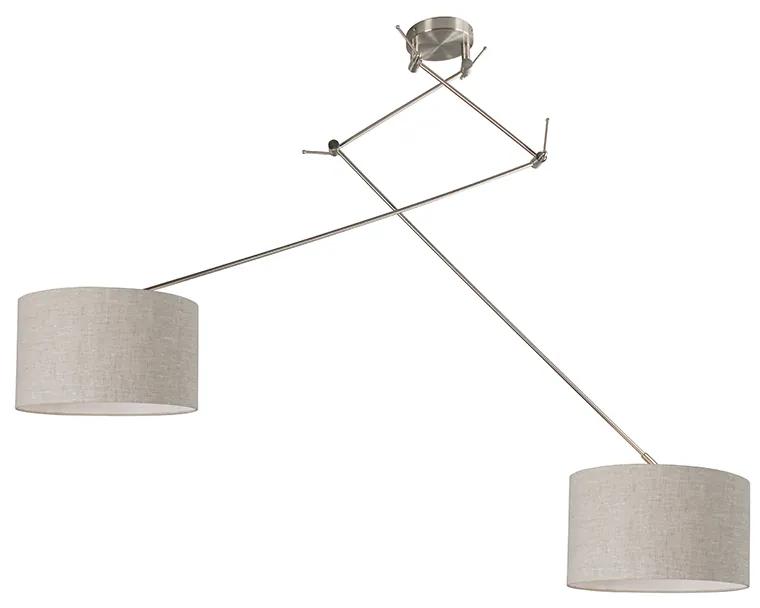 Hanglamp staal met kap 35 cm lichtgrijs verstelbaar 2-lichts - Blitz Modern E27 rond Binnenverlichting Lamp