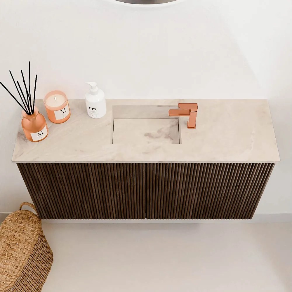 Mondiaz Joya DLux 80cm toiletmeubel walnut met wastafel faye midden 1 kraangat frappe
