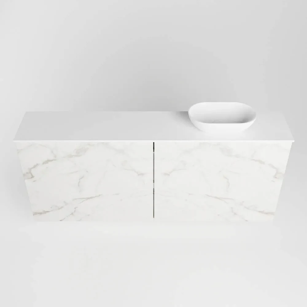Mondiaz Fowy toiletmeubel 120cm Carrara met witte waskom rechts en kraangat