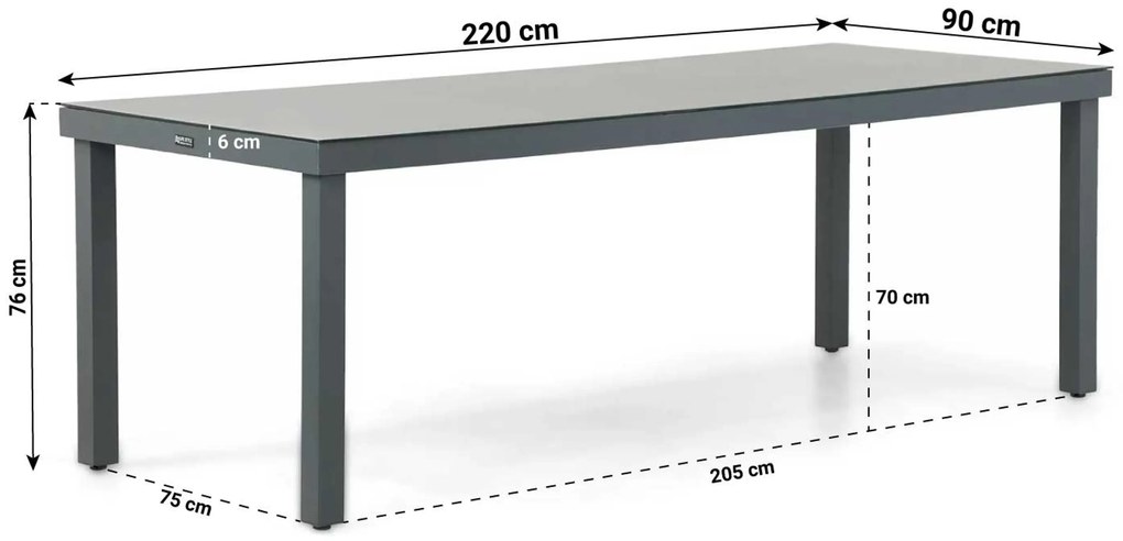 Tuinset 6 personen 220 cm Aluminium/textileen Grijs Presto Vasto/Porto