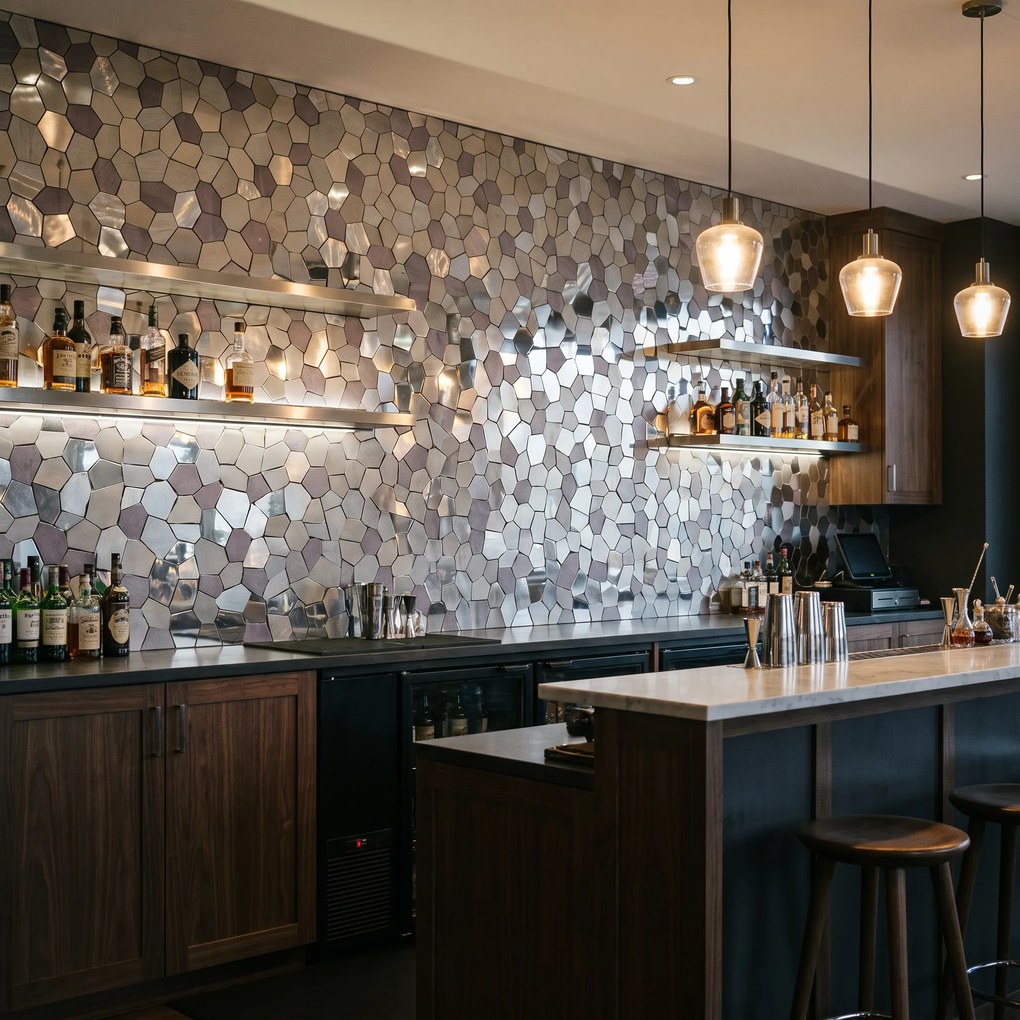 Zelfklevende Mozaïektegels Metaal | Polygoon Grijs | 30×26,2 cm | Keuken, Bad & WC