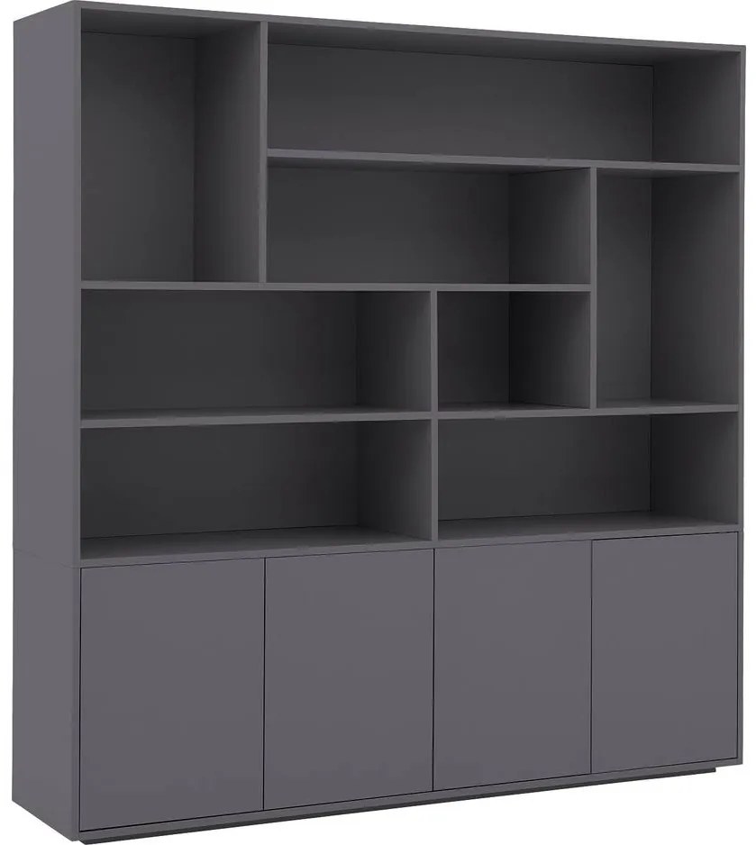 Goossens Basic Buffetkast Madrid, 4 dichte deuren 8 open vakken, donkergrijs melamine, 184 x 191 x 45 cm, elegant chic
