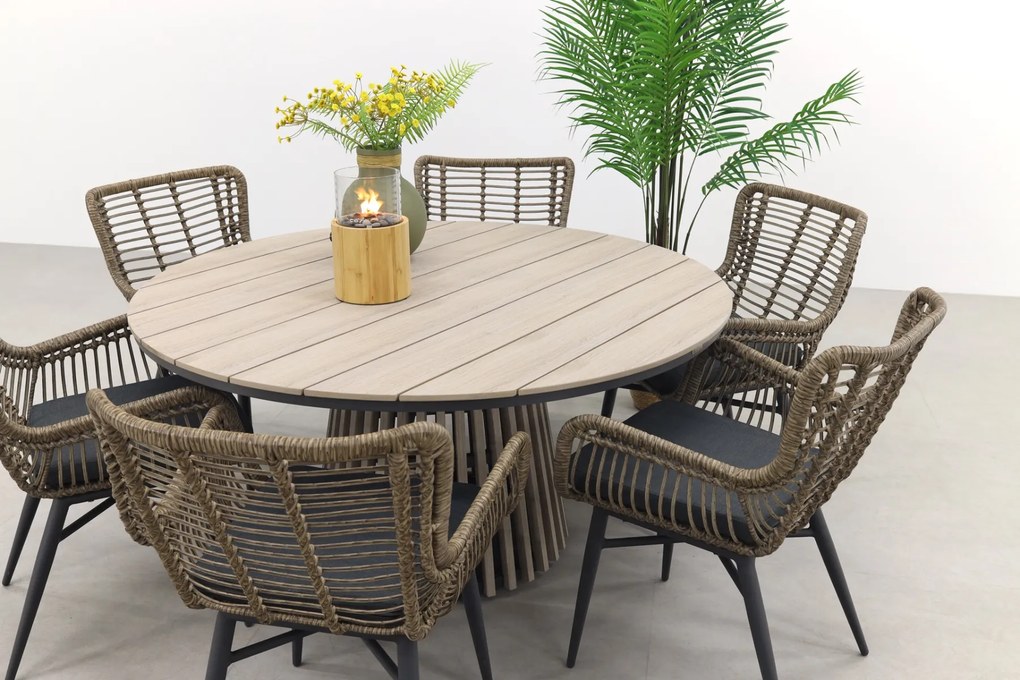 Jasmine Naturel/GI Trinxa 6-persoons ronde dining tuinset Ø148 cm.