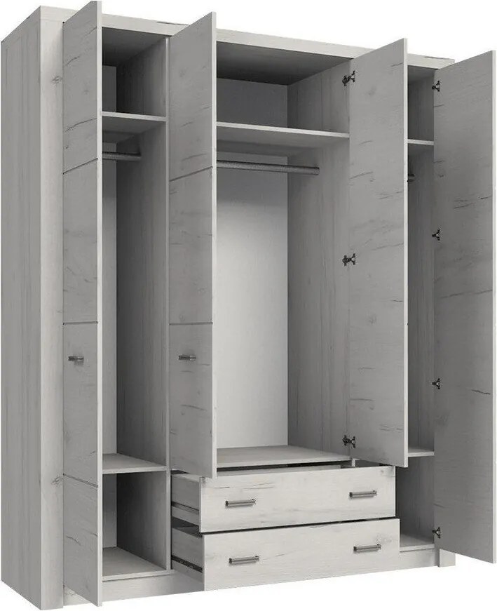 Kledingkast Serfeno 116, Donker essen, 214x178x58cm, 169 kg, Kledingkast deuren: Met scharnieren, Aantal planken: 5, Aantal planken: 5