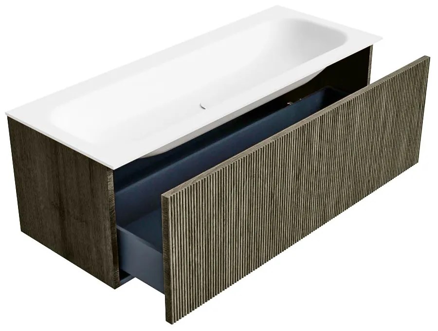 Mondiaz Kurve 120cm badmeubel shadow met 1 lade en wastafel big large midden 2 kraangaten