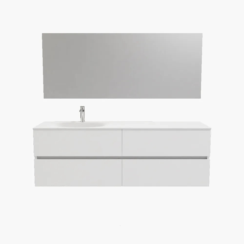 Zaro Sevilla Solid Surface badmeubel 150cm mat wit 1 kraangat spoelbak links 4 lades