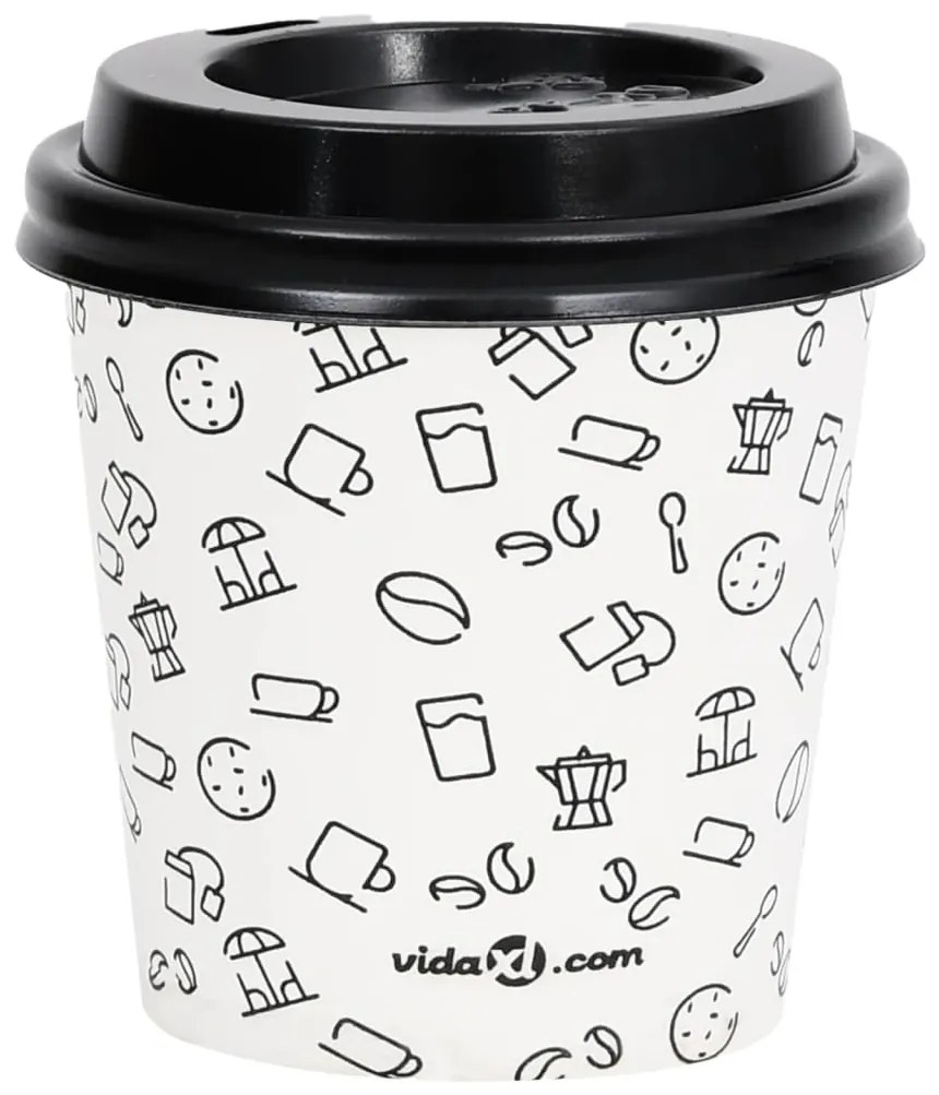 vidaXL 1000 st Koffiebekers met deksels 120 ml papier wit en zwart