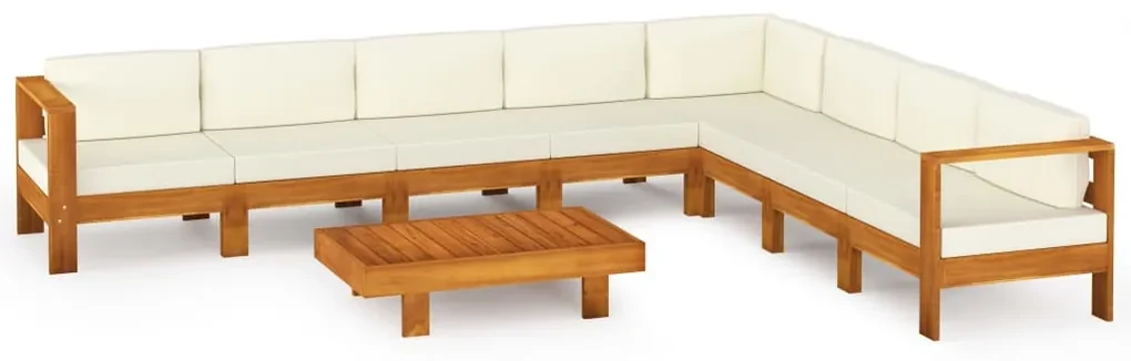 vidaXL 9-delige Loungeset met crèmewitte kussens acaciahout