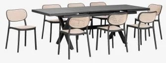 Rechthoekige Uitschuifbare Tafelset 180-240x90 Cm Van Aluminium Karena En 8 Stapelbare Eetkamerstoelen Van Polypropyleen Omara Grijs – Grafiet - Sklum