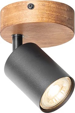 Industriële spot zwart met hout kantelbaar - Jeana