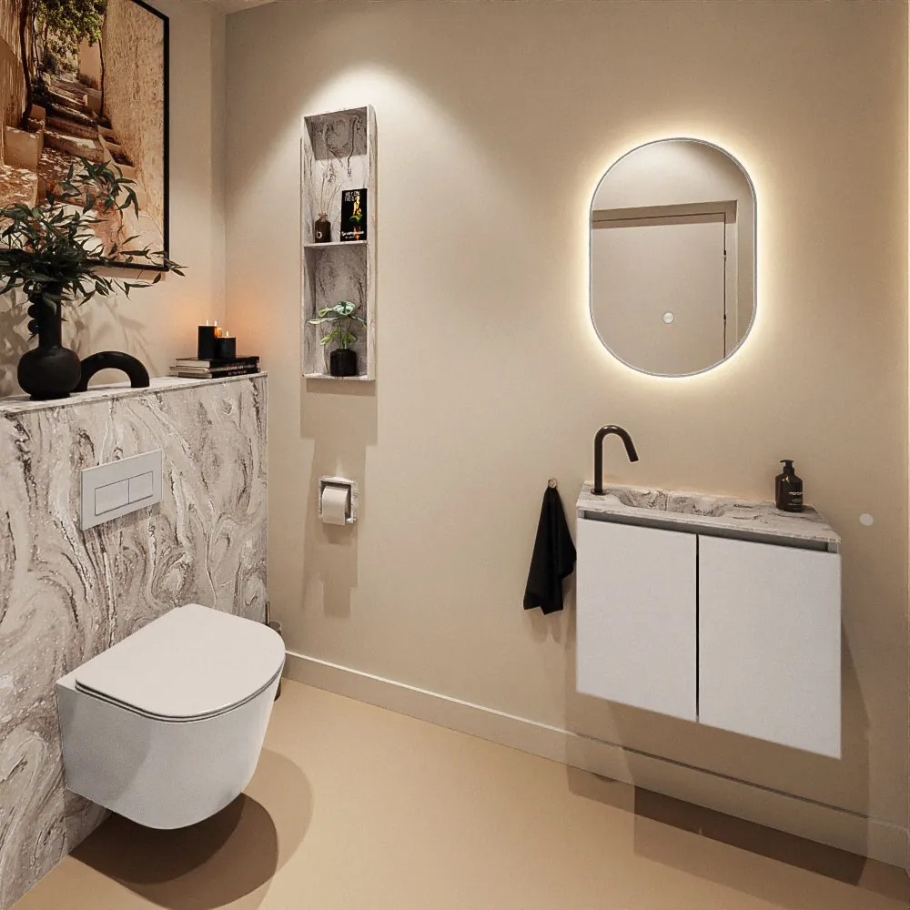 Mondiaz Ture DLux toiletmeubel 60cm linen met wastafel glace links met kraangat