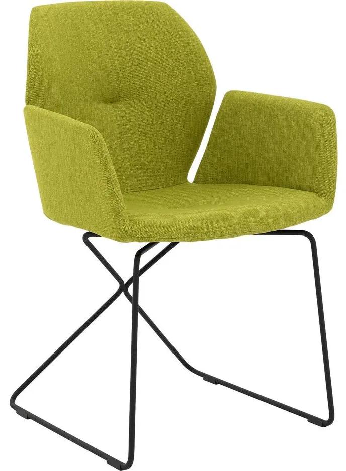 Goossens Eetkamerstoel Manzini groen stof met arm, modern design