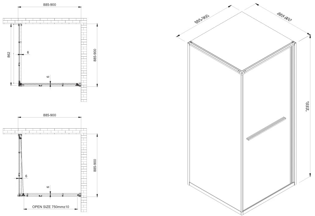 SaniGoods Harper douchecabine met schuifdeur 90x90x200cm zwart mat