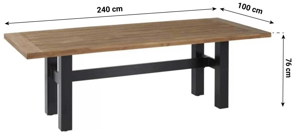 Dining Tuintafel rechthoekig 240 x 100 cm Aluminium/teak Zwart Sophie