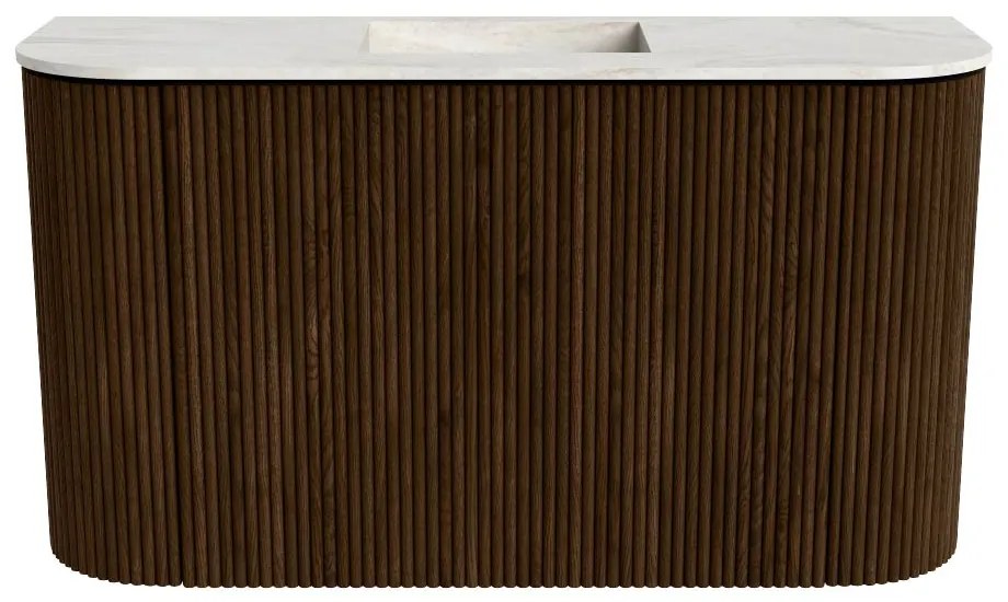 Mondiaz Joya DLux 75cm toiletmeubel ronding links/rechts walnut met wastafel faye midden zonder kraangat ostra