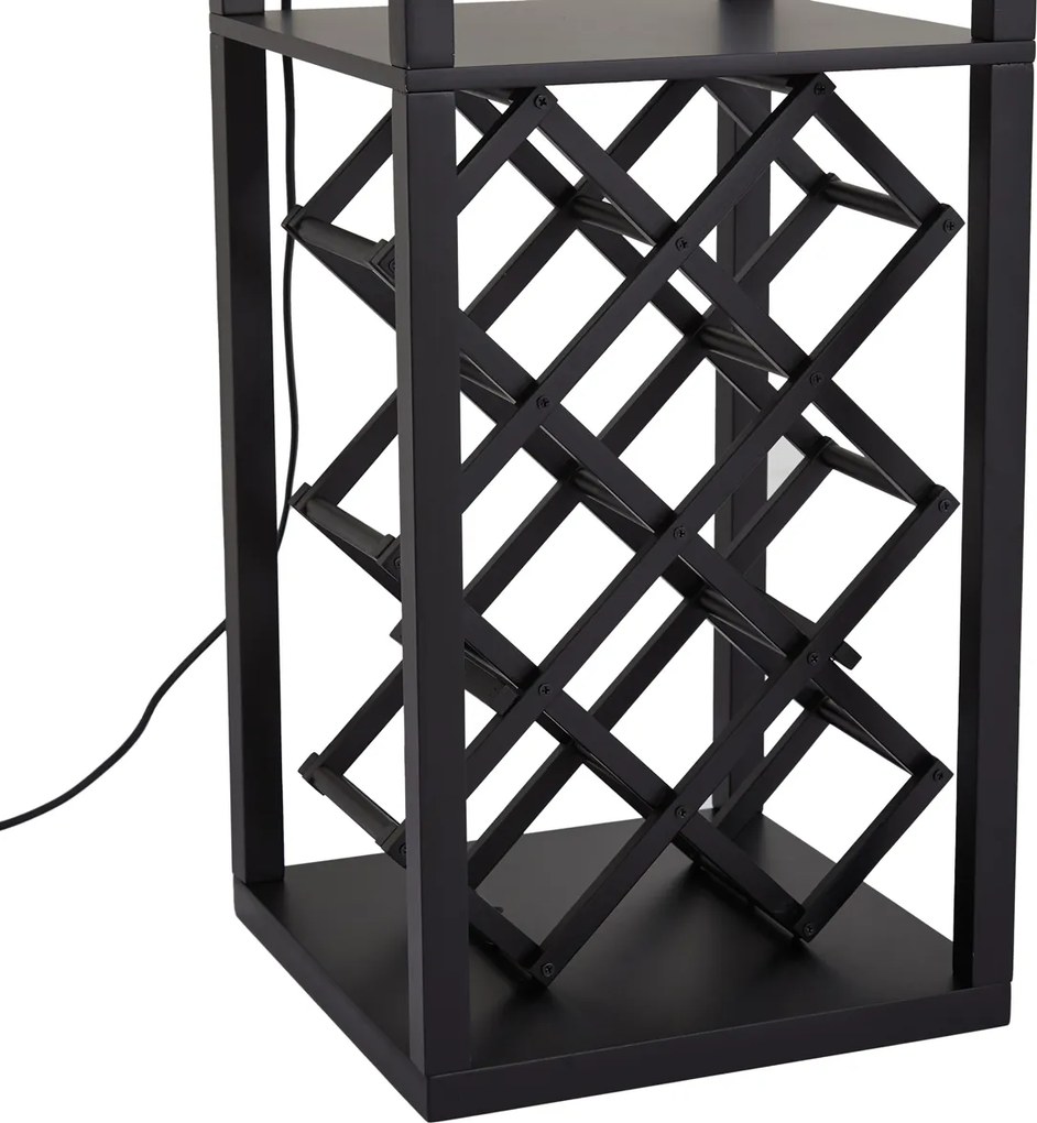 Moderne vloerlamp zwart met stoffen kap en wijnrek - Stojan Wine