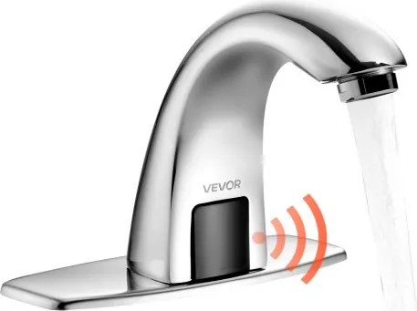 VEVOR Aanraakloze wastafelkraan (verchroomd zilver) Badkamer, Automatische wastafelkraan, kraan op batterijen met instelbare temperatuur, sensorkraan