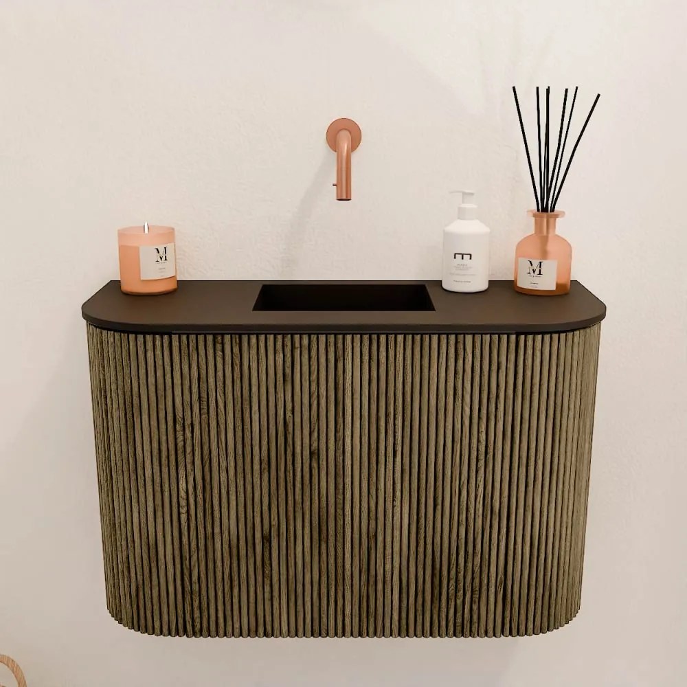 Mondiaz Joya 65cm toiletmeubel ronding links/rechts dusk met wastafel faye midden zonder kraangat urban