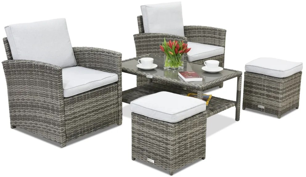 Monaco Terras tuinmeubelen + 2 Garden Point poefs grijs