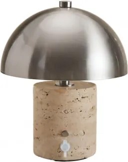 Draadloze Led-tafellamp Van Ijzer En Natuursteen Nicolas ↑25 Cm & Travertijn - Sklum
