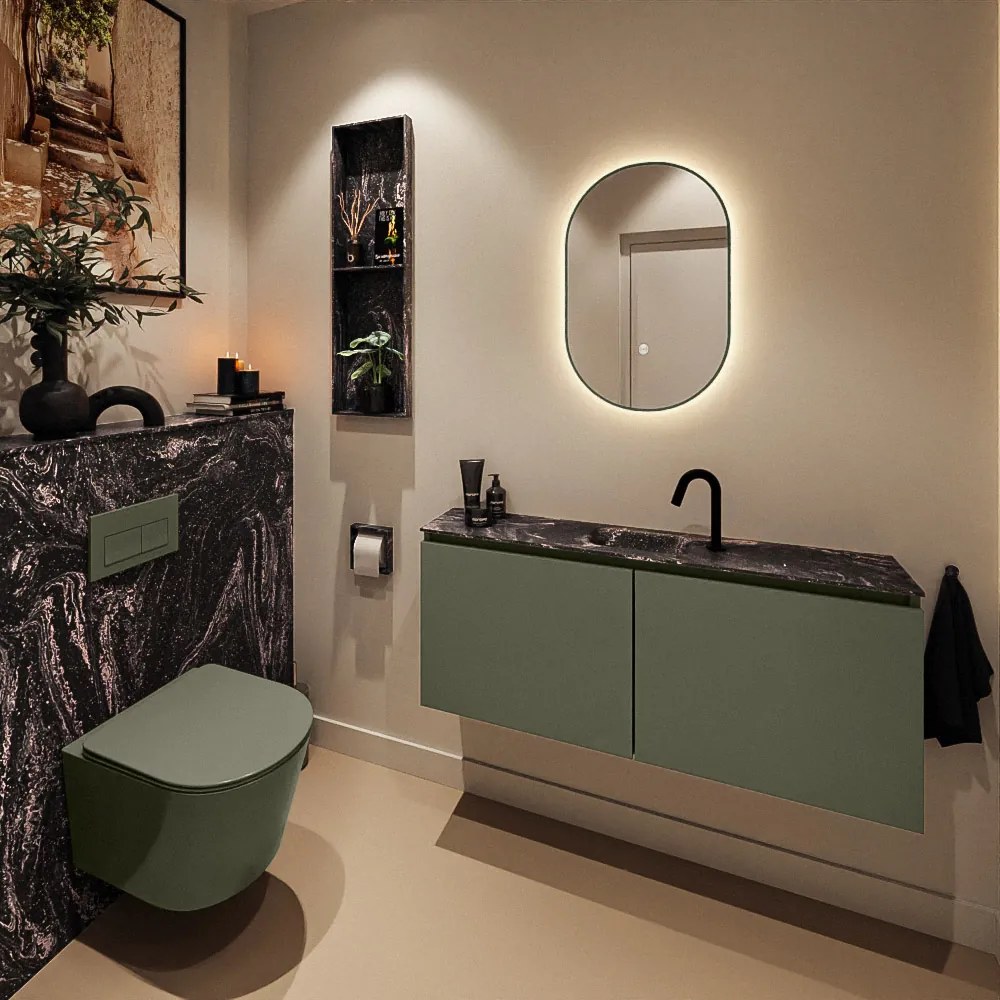 Mondiaz Ture DLux toiletmeubel 120cm army met wastafel lava midden met kraangat