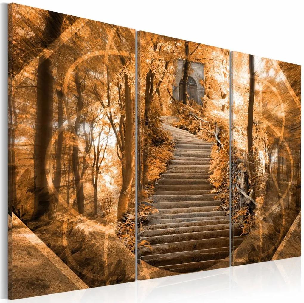 Schilderij - Stairway to heaven, bos , oranje bruin , 3 luik