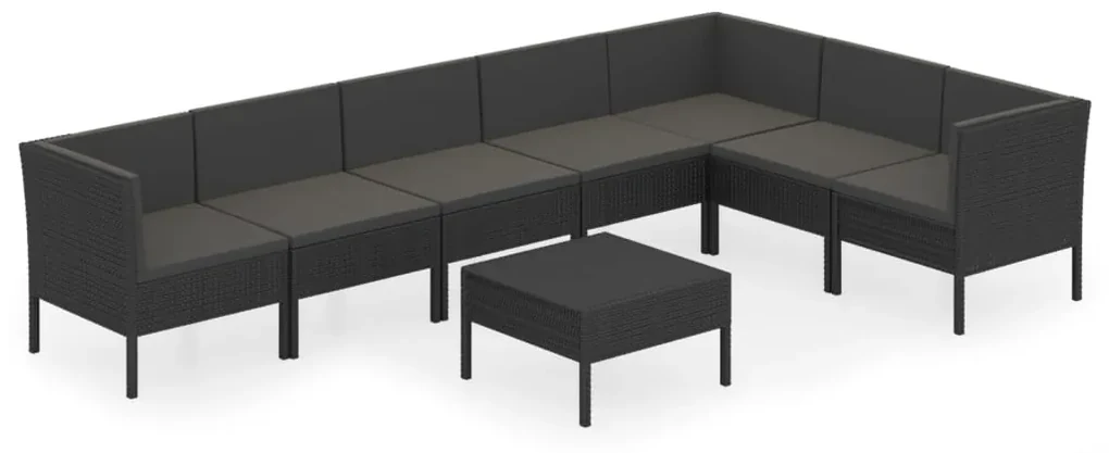 vidaXL 8-delige Loungeset met kussens poly rattan zwart