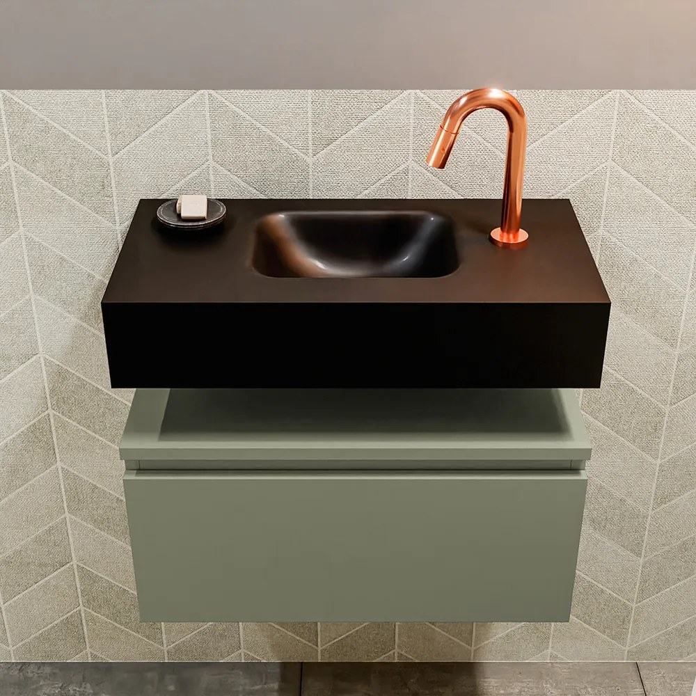 Mondiaz Andor toiletmeubel 60cm army met zwarte wastafel midden met kraangat