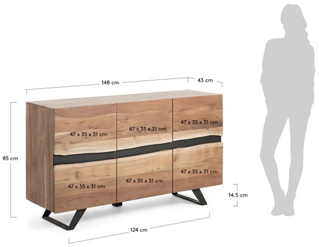Kave Home Uxia Dressoir Boomstam Acacia - 148x43x85cm.