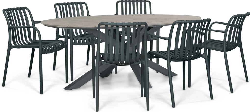 Tuinset 6 personen 220 cm Kunststof Grijs Domani Furniture Alba/Matara