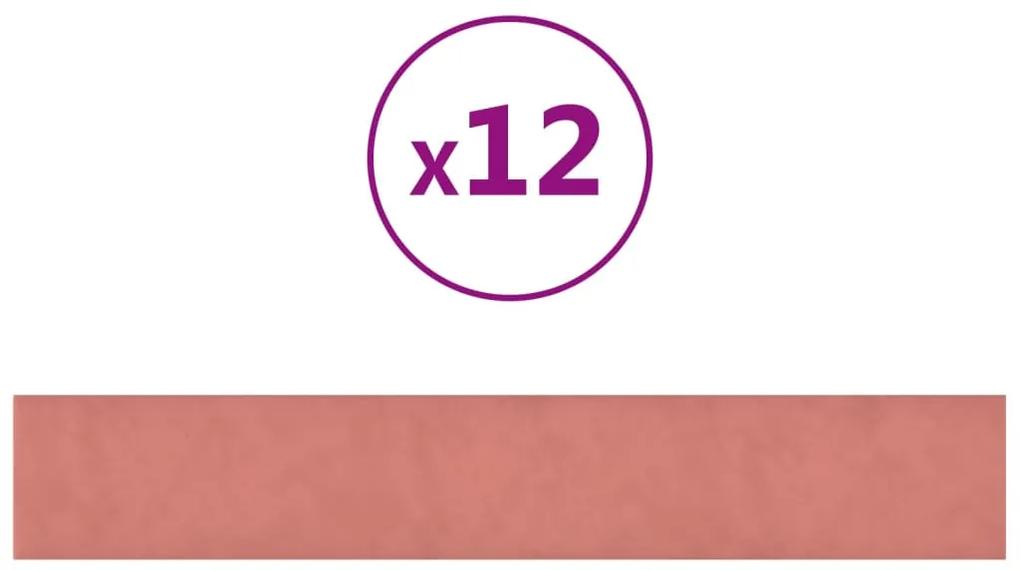 vidaXL Wandpanelen 12 st 1,62 m² 90x15 cm fluweel roze
