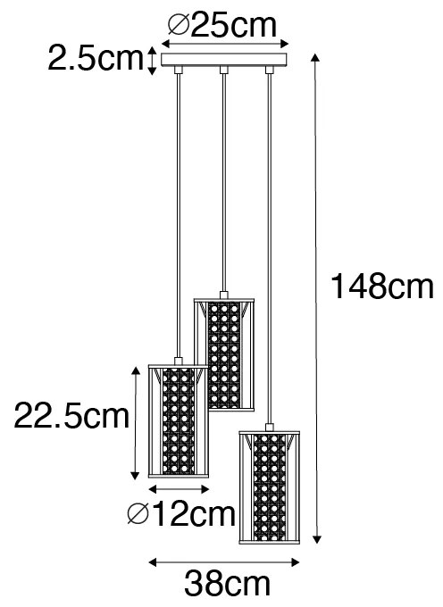 Oosterse hanglamp wit met rotan 3-lichts rond - Akira Retro E27 Binnenverlichting Lamp