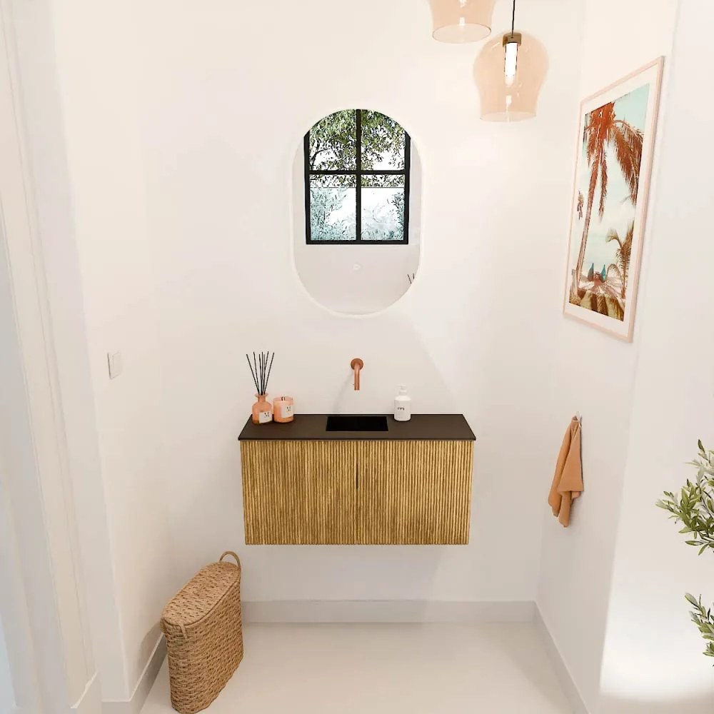 Mondiaz Joya 80cm toiletmeubel oak met wastafel faye midden zonder kraangat urban