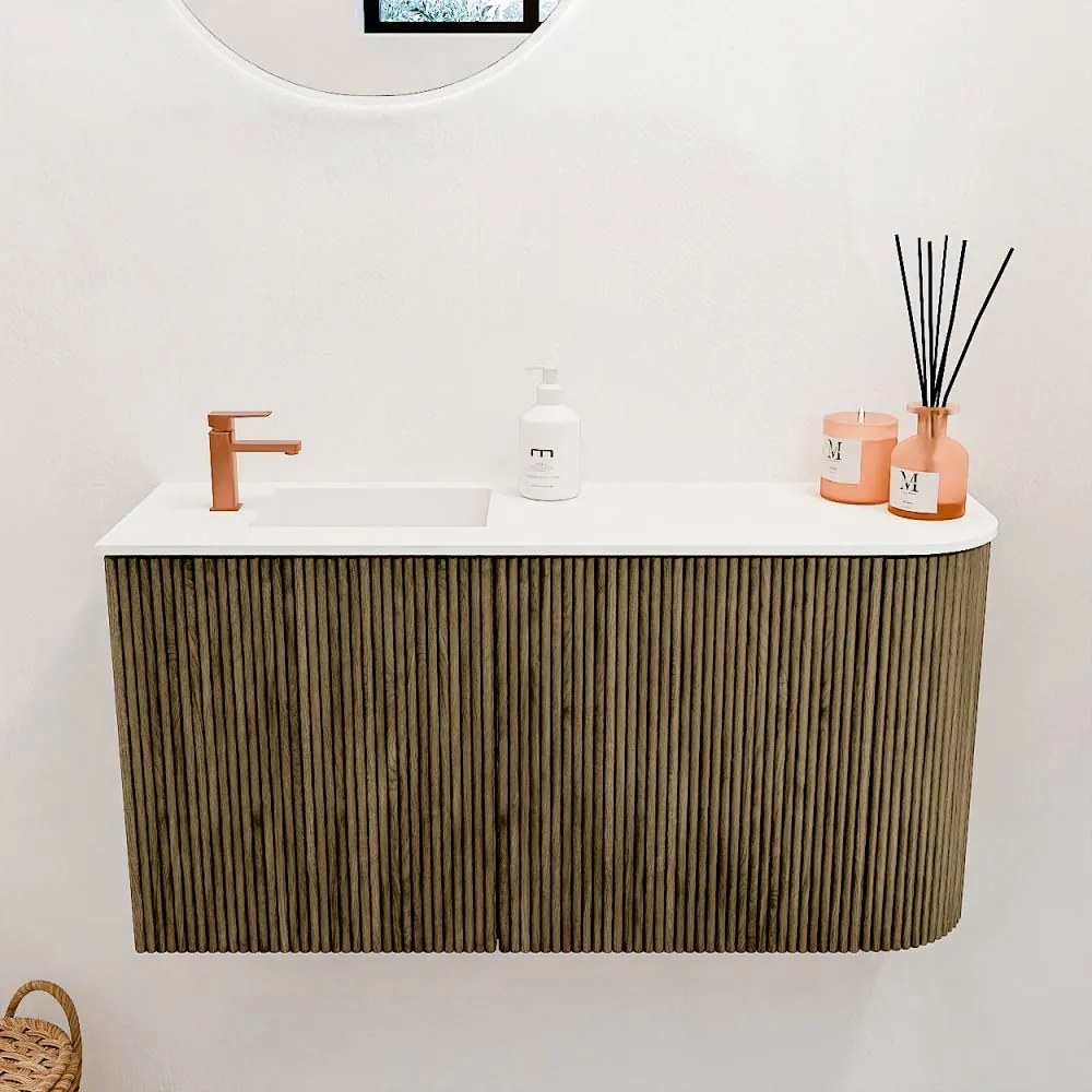 Mondiaz Joya 80cm toiletmeubel ronding rechts dusk met wastafel faye links 1 kraangat talc