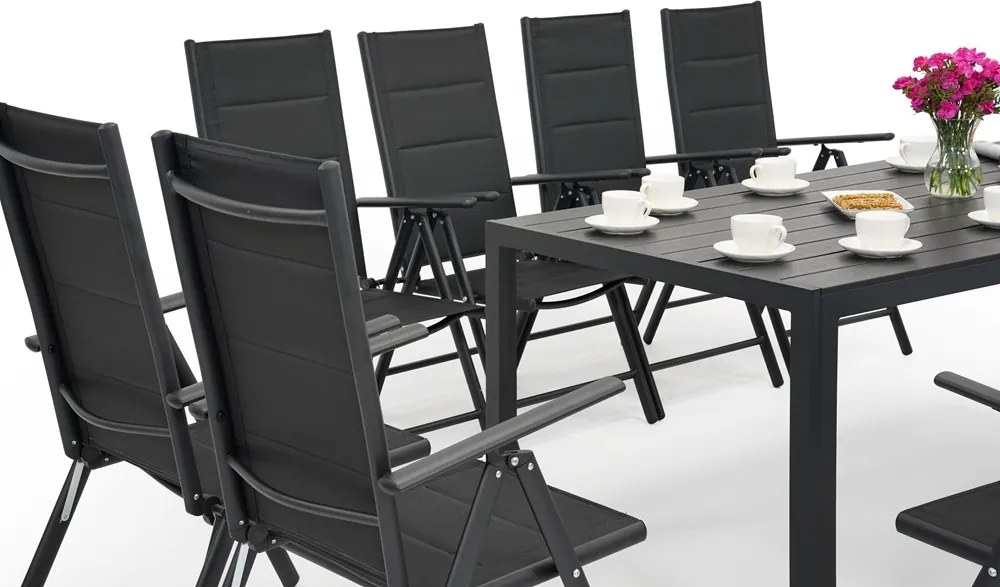 Aluminium polywood tuinmeubelen met grote Verona tafel voor 12 personen Garden Point zwart