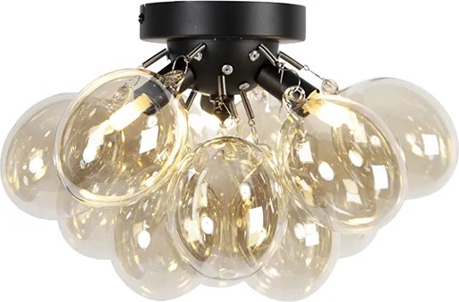 Smart plafondlamp zwart met amber glas 3-lichts incl. Zigbee G9 - Uvas