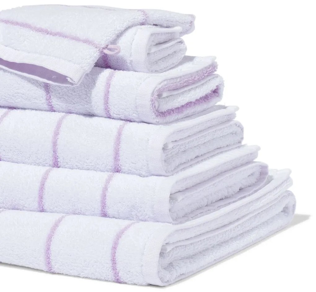 HEMA Handdoek 50x100 Zware Kwaliteit Wit Met Lila Streep (lila)