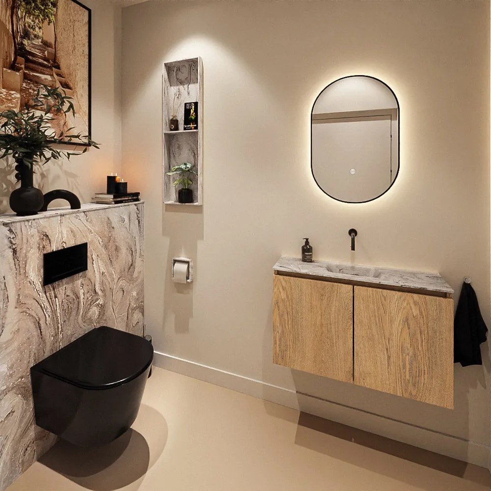 Mondiaz Ture DLux toiletmeubel 80cm washed oak met wastafel glace midden zonder kraangat