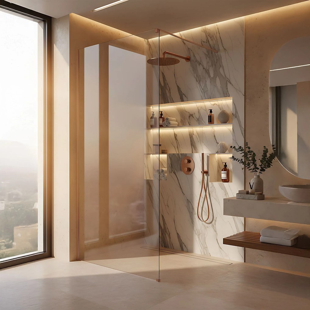 Walk-in douchewand Rea Flexi Transparent / Brush Copper 110