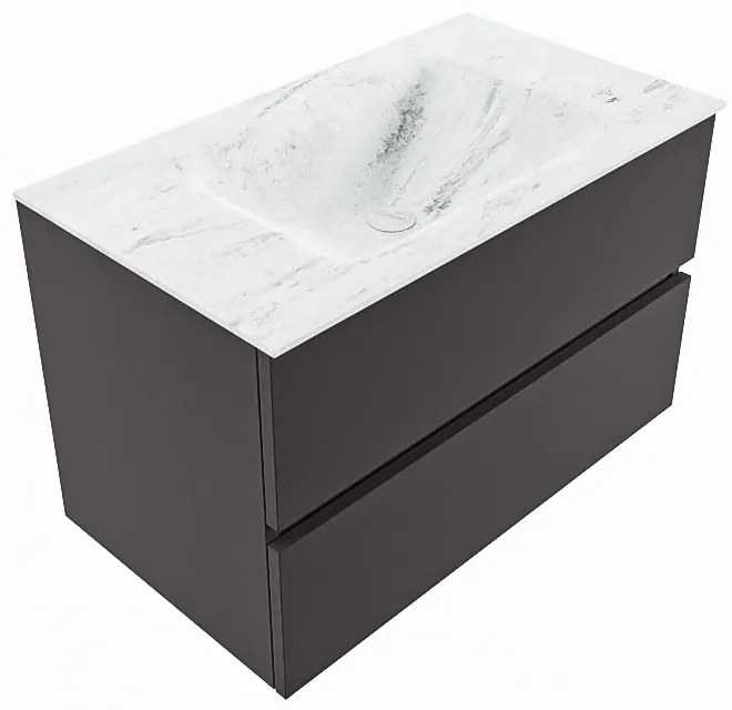 Mondiaz Vica DLux badmeubel 80cm dark grey 2 lades met wastafel opalo midden zonder kraangat