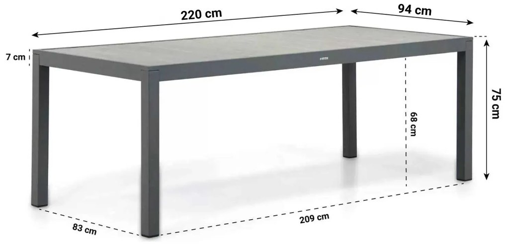 Dining Tuintafel rechthoekig 220 x 94 cm Aluminium Grijs Residence