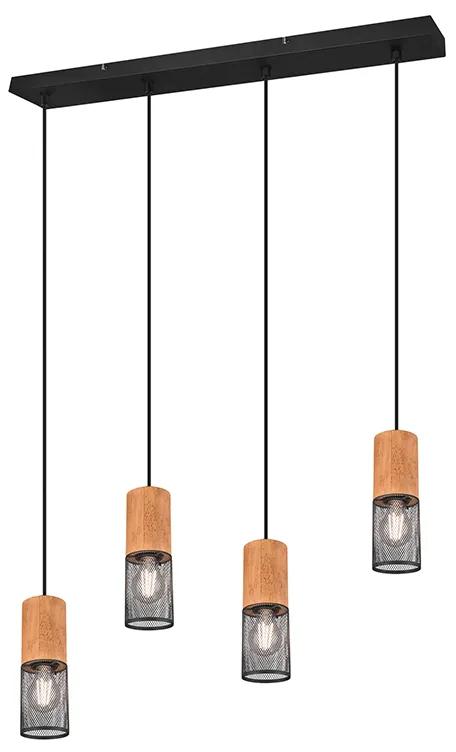 Eettafel / Eetkamer Industriële hanglamp zwart met hout 4-lichts - Manon Landelijk E27 Binnenverlichting Lamp