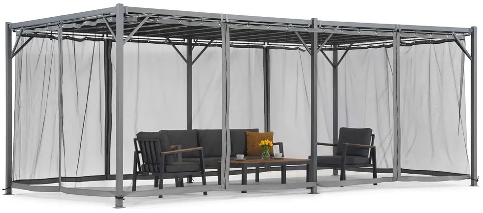 Antraciet Paros terraspergola 3x6m met muggengaas Garden Point