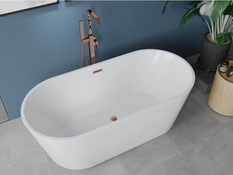 Mexen Luna vrijstaande badkuip 160 x 75 cm, wit, geborsteld koper overloop - 52031607500-65