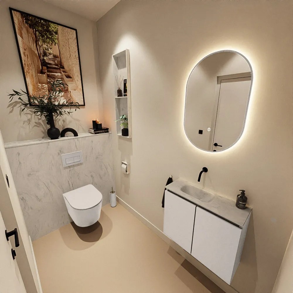 Mondiaz Ture DLux toiletmeubel 60cm linen met wastafel opalo links zonder kraangat