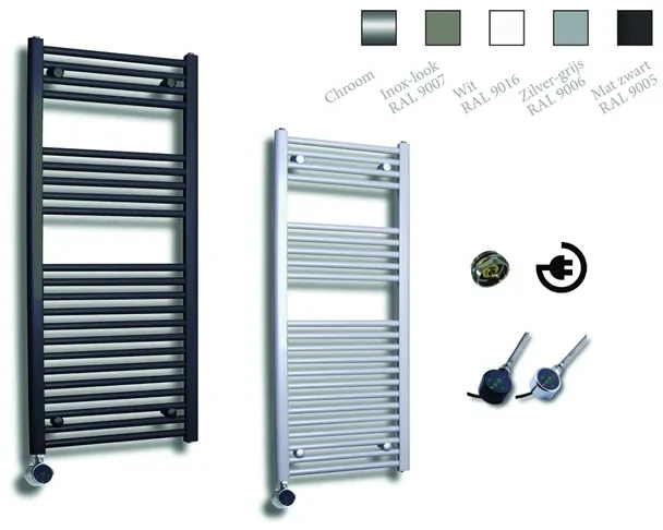 Sanicare Elektrische Design Radiator - 111.8 x 60 cm - 730 Watt - thermostaat chroom linksonder - inox look HRLEC 601118/I
