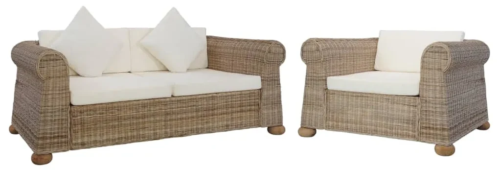 vidaXL 2-delig Bankstel met kussens natuurlijk rattan
