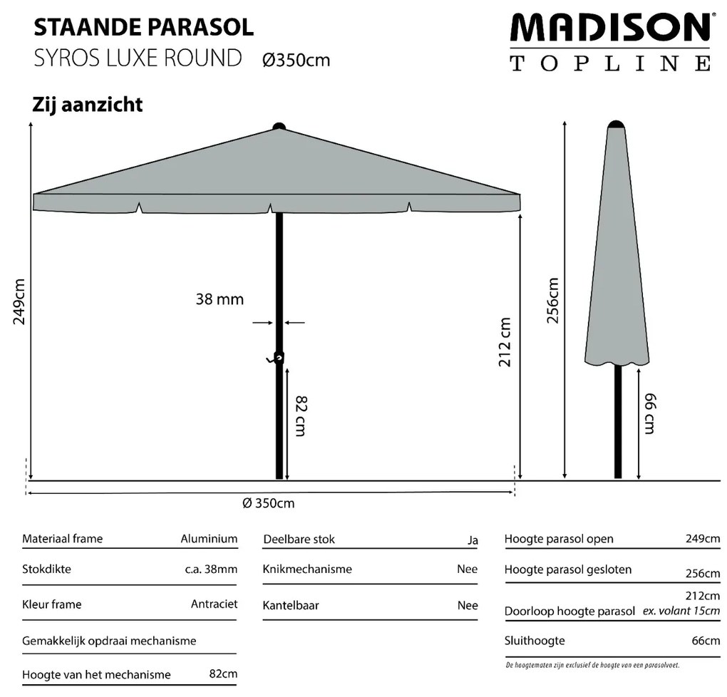 Madison stokparasol Syros luxe ecru 350 cm.