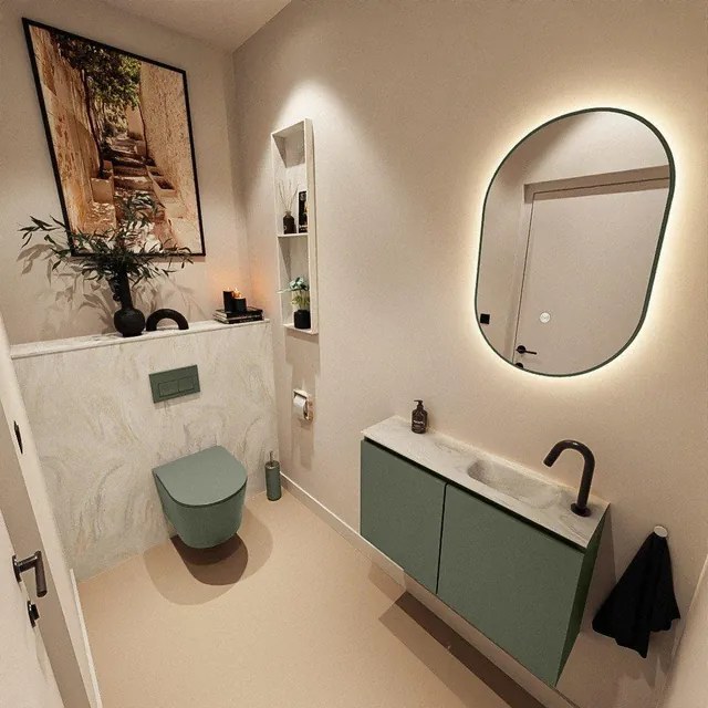 MONDIAZ TURE-DLUX 80cm toiletmeubel Army. EDEN wastafel Ostra positie rechts. Met 1 kraangat. TUREDX80ARMR1OST