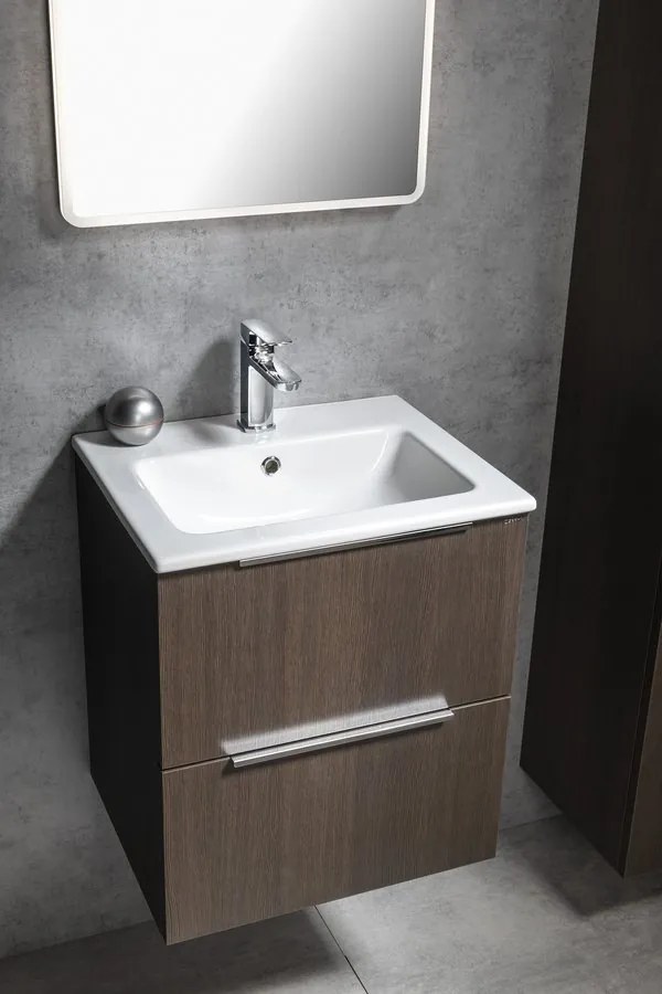 Sapho Cirasa Compact badmeubel 60cm donkerbruin eiken met witte wastafel